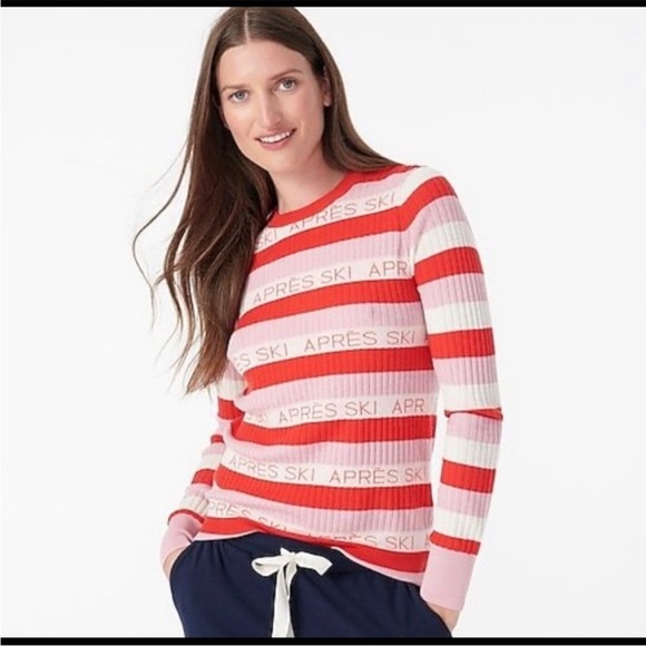J. Crew Women’s Size XL Red Cream Pink Striped Margot Apres Ski Ribbed Sweater - Picture 2 of 12